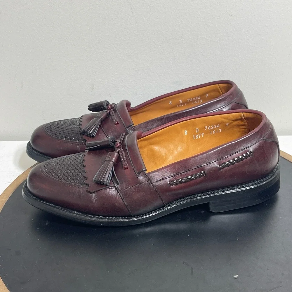 Allen Edmonds‎ Shoes Men 8 D Cody Brown Oxblood Tassel Loafers Woven Kiltie